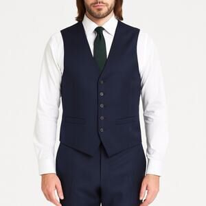 Ted Baker Men’s Wool Vest Black Waistcoat with Patterned Lining V-Neck Button 44